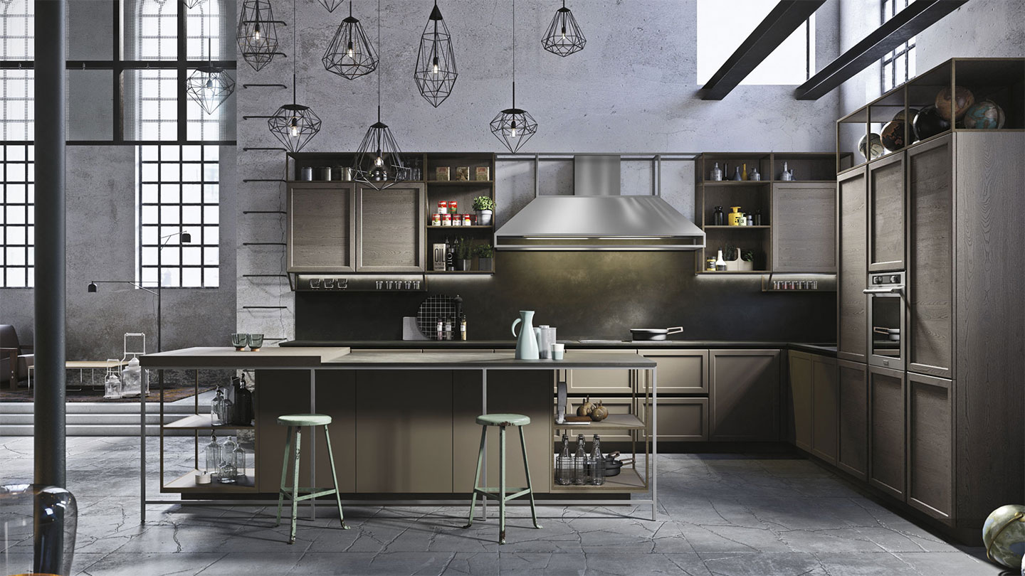 工業(yè)風格設計的廚房效果圖